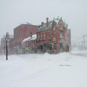 Downtown Belfast in a 2015 blizzard.