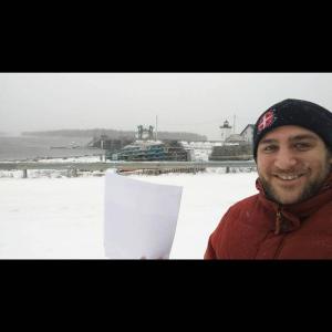 Gray Lookner, of Camden, visited Islesboro, Jan. 30, picking up signed petitions on the island to restore Ranked Choice Voting law. (Photo courtesy Gray Lookner)