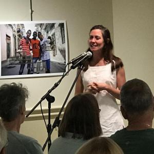 Meghan Vigeant telling one of her own stories. (Photo courtesy Pam Maus)