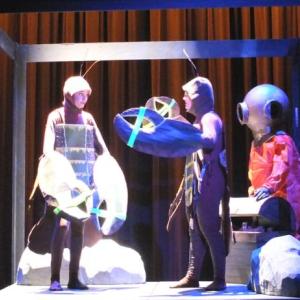 Sierra Koerber-Marx as Liz and Marten Dunn as as Stu, don lobster costumes and debate life in North Haven’s entry to the One Act Festival on Saturday at Camden Hills.