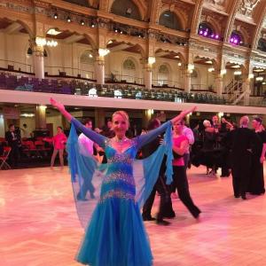 Alina Blakesley in the Empress Ballroom, where she and her teacher danced in the Blackpool Ballroom Dance competition May 21 and 22. Courtesy of Alina Blakesley Alina Blakesley