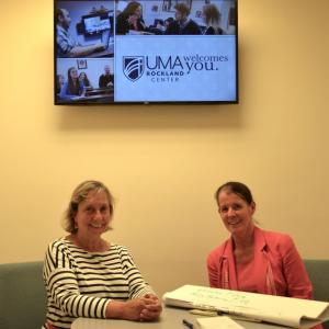 UMA Rockland Center Director Deb Meehan and Brenda McAleer, Dean of College at UMaine Augusta. (Photo by Lynda Clancy)