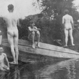 High summer in mid-Maine, early 20th Century skinny dipping