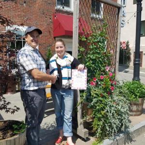 Jason Merriam, Rockland Main Street, Inc. Design Committee Co-chair and Jennifer Rockwell, General Manager of Ada’s Kitchen. (Photo courtesy of Rockland Main St.)