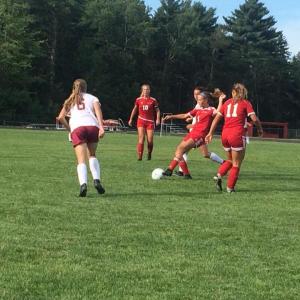 The Camden Hills girls soccer team in a game against Bangor. (Courtesy Steve Alex)