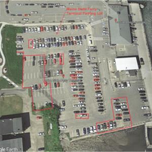 Partial lot closures indicated for Rockland Ferry Terminal.
