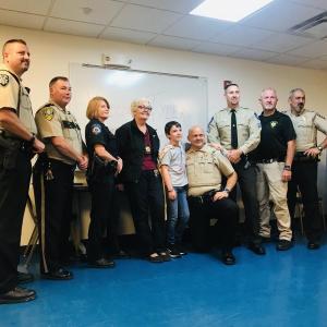 Matthew Elwell, Sheriff Kenneth Mason, Kennebec County Sheriffs Office, Brook Hartshorn, Camden PD, Sheriff Donna Dennison, Knox County Sheriff’s Office, “The Donut Boy” Tyler Carach, Chief Deputy Timothy Carroll, Aaron Beck, Lincoln County Sheriff’s Office, Lt. Reggie Walker and Sgt. Lance Mitchell. (Photo courtesy Stephanie Polky)