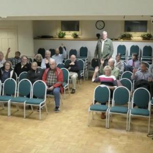 Members of the Rockport business community gathered at a special meeting Oct. 30 at the Rockport Opera House to share thoughts about if the town is a business friendly community. Select Board member Mark Kelley left the podium to help field questions from the audience. (Photo courtesy of the Town of Rockport’s livestream)