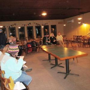 A small crowd begins to gather in the former Mermaid restaurant and pub in Searsmont for community feedback to the Waldo County Arts and Cultural Plan.