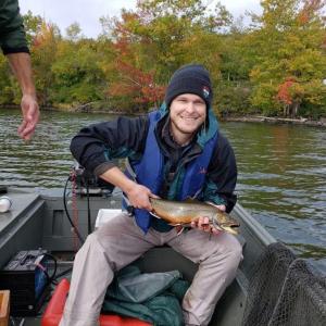 MIF&W Chris Robinson with a brook trout at Lake St. George. (Photo courtesy Maine Inland Fisheries and Wildlife)