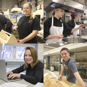 November students of the month, clockwise, starting at upper left: Chloe Harvey, Taryn Burleigh, JJ Harrington, Autumn Oxton. (Image provided by Mid-Coast School of Technology)