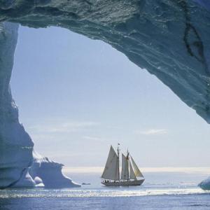 The Bowdoin in Disko Bay, Greenland, 1991. (Photo courtesy Tom Stewart/Maine Maritime Academy)