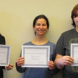 Bailey Dates, Julie Chaffee, and Caroline Dustin display their certificates. (Photo courtesy of College Next)