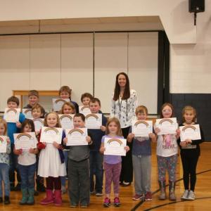 FRONT ROW: Meyer Currington, Isabella O’Clair, Helvi Gelman, Naomi Thompson, Finn Mullen, Sydne Wallace
MIDDLE ROW: Iris Quint, Brayden LaBreck, Asher Hatch, Lyla Tolman, Keegan Simms, Beckett Haskell, Lyllian Whitehill, Ericka Bailey
BACK ROW: Landen Weaver, Ryan Pyznarski, Adrian Small, Principal Ainslee Riley. (Photo courtesy of Thomaston Grammar School)