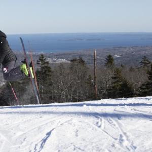 Glen Plake, at the top of Ragged Mountain, overlooking Penobscot Bay. (Photo courtesy Camden Snow Bowl/by John Steele)