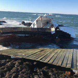 Rockport-based La Boat III was discovered on North Haven after its personal float in Rockport broke free overnight on January 24. (Photo courtesy of Abbie Leonard)