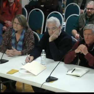 Rockport Library Foundation members Anne Filley, Bill Leone and Philip Conkling at a Jan. 8 Rockport Select Board meeting. Photo: LiveStream