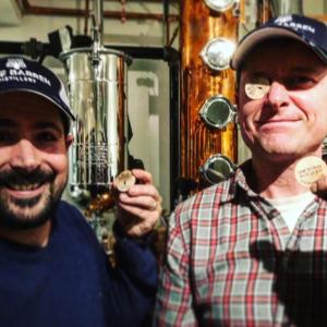 Blue Barren Distillery’s founders Andrew Stewart (left) and Jeremy Howard (right) in front of their Vendome Copper & Brass Works still. (Photo courtesy Andrew stewart)