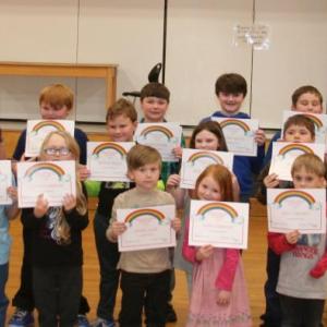 Front Row: Harper Hendrick, Addyson Schultz, Ryker Dare, Olive Grierson, Jett Whitney. Middle Row: Leyton Grant, Leah McLellan, Liam Orne, Maden Jovin. Back Row: Principal Ainslee Riley, Meredith Lewis, Owen Simmons, Caleb Downer, Kaden Curtis, Owen deLorimier, Paul Jordan, Logan Stasulis. (Photo courtesy Thomaston Grammar School)