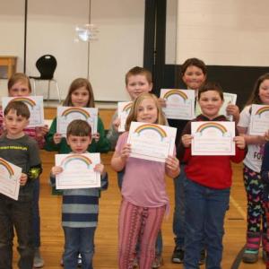 Front: Oliver Quinn, Jude Whitney, Cole Beal, Naomi Thompson, Brent Beckett, Greta Stinson.
Back: Principal Ainslee Riley, Charlotte Stevens, Bryanna Bailey, Denver Nazworth, Jude Risteen, Amelia Fetchen, Rachel Kinney. (Photo courtesy Thomaston Grammar School)