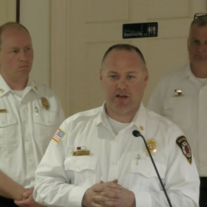 From left: Fire chiefs Chris Whytock, Jason Peasley and Chris Farley speak at a March 11 meeting of the Rockport Select Board.