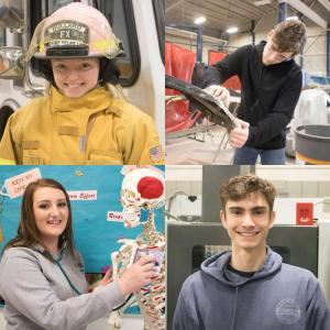 Clockwise from upper left: Aliah Lovejoy, Cameron Young, Russell McKenna and Haley Osier are Mid-Coast School of Technology’s February students of the month. (Image courtesy of Mid-Coast School of Technology)