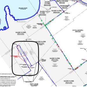 A map depicts a parcel of land (in bold black outline) which was transferred from the Town of Rockport to Maine Water on May 28.