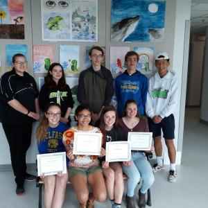 BAHS award recipients. Back row – Lindsey Cross, Harmony Dawson, Daniel Groening, Gary Moline, Joshua Chun. Front row – Grace Fitzjurls, Anna Coleman, Hannah Banks, Kayla Payson. Missing were Joseph Potter and Syd Sanders. (Photo courtesy Belfast Area High School)