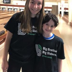 Camden Hills Regional High School sophomore and Big Sister Bella Gallace and her Little Sister Starla Robbins, Bowl for Kids’ Sake to raise money for Big Brothers Big Sisters of Mid-Maine. Bella was the top fundraiser of the event, collecting $1,343 in pledges. Bella and Starla have been matched for two years as part of the BBBS youth
mentoring program at Camden-Rockport Elementary School. (Photo courtesy Big Brothers Big Sisters of Mid-Maine)
