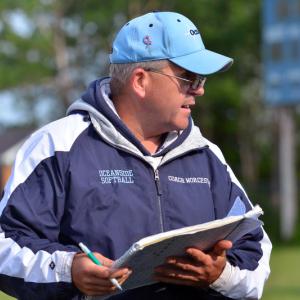 Oceanside head softball coach Rusty Worcester, Jr. during a 2015 game. (File photo by Ron Hawkes)