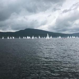 Races are underway on Penobscot Bay, outside of Camden Harbor, with the junior olympics. (Photo courtesy Camden Harbor Master Steve Pixley)