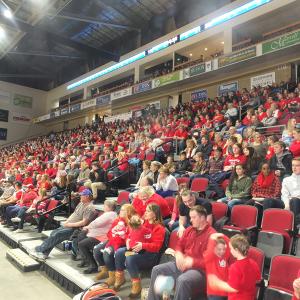 A large number of dedicated fans from Vinalhaven made the trek to Bangor to watch the Vinalhaven girls basketball team win the 2017 state championship. (File photo/Chris Wolf)