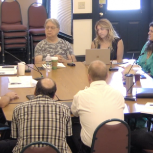 The July 30 workshop concerning Camden’s ambulance service was attended by (left to right)Robert Falciani, Camden Select Board chairman; Audra Caler-Bell, Camden Town Manager; select board members Jenna Lookner, Alison McKellar, and Mark Ratner; Camden Firefighter Matt Heath; Rockland Fire Chief Chris Whytock; Camden Firefighters John Ward and Clint Beveridge; Rockport Fire Chief Jason Peasley; Camden Fire Chief Chris Farley; Camden Select Board member Taylor Benzie; and Rockport Town Manager Bill Post. (Photo courtesy Town of Camden)
