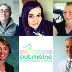 New board members of OUT Maine include (From left to right top): Jess Anderson, Maulian Dana, and Danielle O. Twomey. (Bottom) Melissa Bellew and Ned Kane. (Photo courtesy OUT Maine)