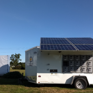 The trailer that will travel from South Portland to the Bahamas.