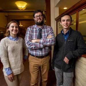 2019-2020 Clement and Linda McGillicuddy Humanities Center Undergraduate Fellows are, from left, Sarah Penney, Matthew Ryckman and Noah Loveless. (Photo courtesy University of Maine)