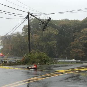 At the corner of Water and Wadsworth streets in Thomaston, an area that has been without power since 4 a.m., Oct. 17. (Photo courtesy Larry Butler)