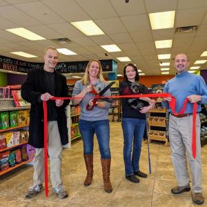 Loyal Biscuit celebrates its opening and ribbon cutting at its new Belfast location. From left: Eric Sanders, Belfast mayor; Heidi Vanorse Neal, owner; Robin Ramsey, store manager; Steve Ryan, Chamber executive director. (Photo courtesy Loyal Biscuit)