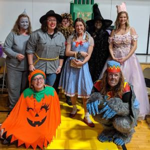 Thomaston Grammar School staff put together a Wizard of Oz Trunk-or-Treat display (Front: Teresa Brewster, Aviva Carey. Back: Tera Grover, Amber Taylor-Soares, Sherry Brackett, Courtney Leach, Aimee Sanfilippo, Tabbie Johnston). (Photo courtesy Thomaston Grammar School)