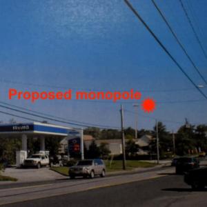 Bay Communication LLC provided a photo with a proposed rendering of the tower, as seen from Route 1, near the Irving gas station.