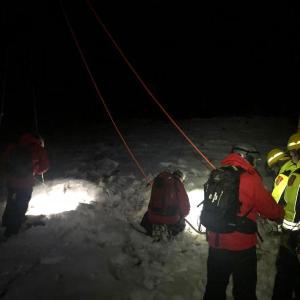 Ragged Mountain Ski Patrol, Camden Firefighters, High Angle Rescue Team and community volunteers gave several hours of their time Saturday evening, Jan. 25, to practice emergency evacuation skills at the Camden Snow Bowl. (Photo by Lynda Clancy)