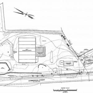 A rendering by Gartley & Dorsky of 310 Commercial Street proposed off-street parking spaces are located at the lower left. (Source: Town of Rockport)