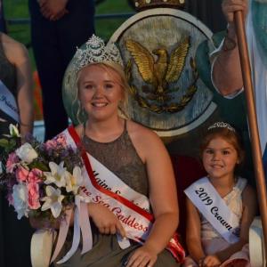 2019 Maine Sea Goddess Makaila Hickey sits on her throne with Crown Bearer Charley Thompson. (Photo courtsey Maine Lobster Festival)