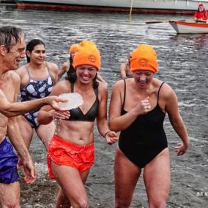 On Feb. 1, 2020, a crowd plunged into Camden Harbor during Winterfest. (Photo courtesy Sundog Outdoor Expeditions)