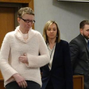 Sharon Carrillo prepares to hear the verdict for her murder trial in Waldo County Superior Court on Dec. 18, with Attorney Laura Shaw appearing beside her. (photo by Erica Thoms)