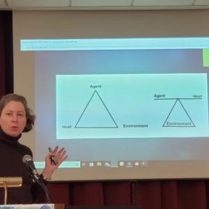 Dr. Cheryl Liechty, speaking at the Feb. 27 meeting of the West Bay Rotary Club. (Photo courtesy West Bay Rotary)