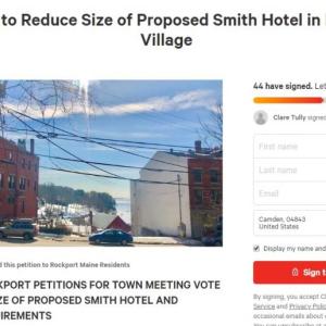 A petition to limit the number of rooms at a proposed downtown Rockport hotel has been initiated by resident Clare Tully.