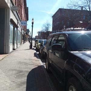 Cars park along Rockland’s Main Street. (Photo by Sarah Thompson)