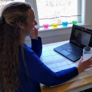 Leah Kohlstrom in front of her laptop as she holds a virtual session with a client. (Courtesy photo)