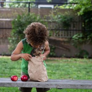 Maine kids enjoy fresh fruit outside at a local park. Summer meals remain critical to ensuring that kids statewide have access to breakfast and lunch while school is out, according to United Midcoast Charities. (Photo courtesy Winky Lewis)